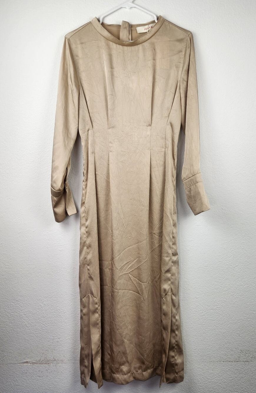 Jucca Midi Dress Long Sleeve Pleated Brown Size 40 Italian US Small NWT